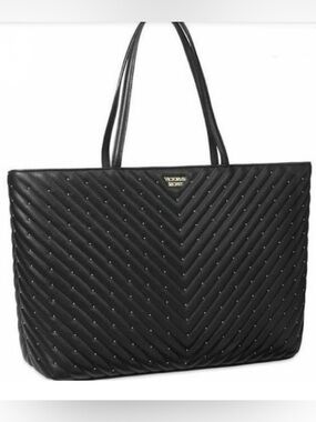 Victoria's Secret Black Quilted Tote with Stud Accents